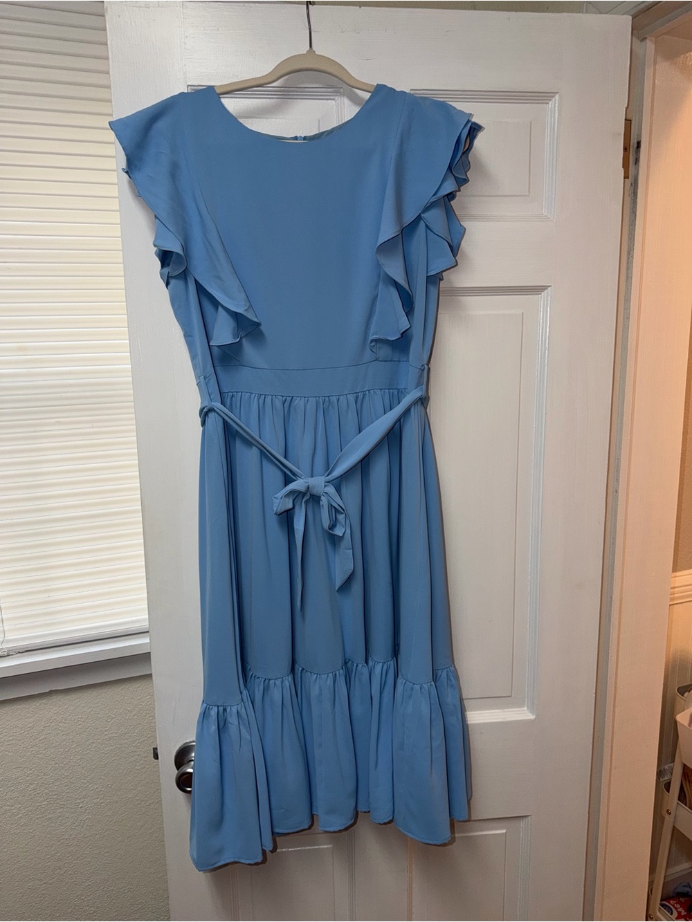 Ivy City Co Sky Blue Ruffle Sleeve Midi Dress